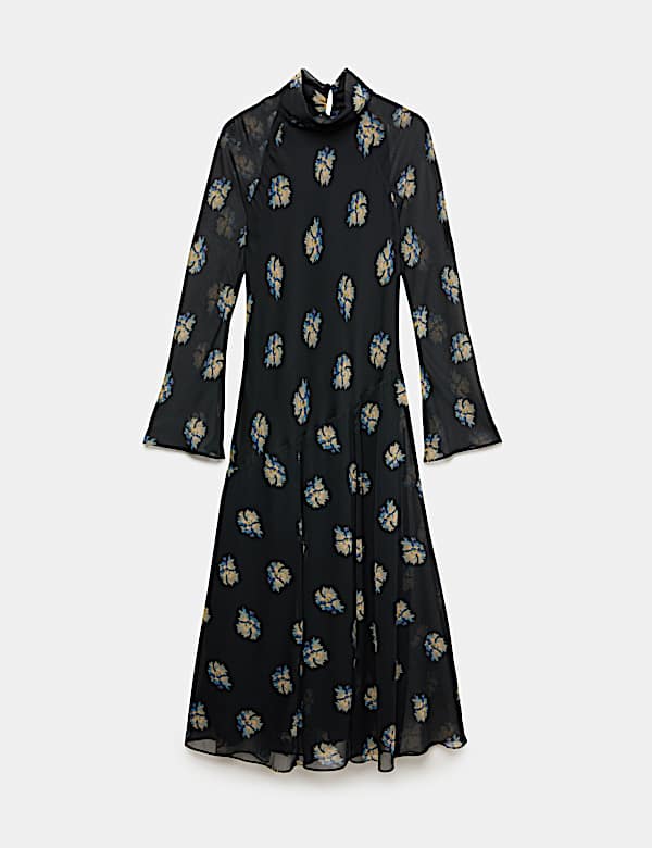 Chiffon Floral High Neck Midaxi Column Dress - CN