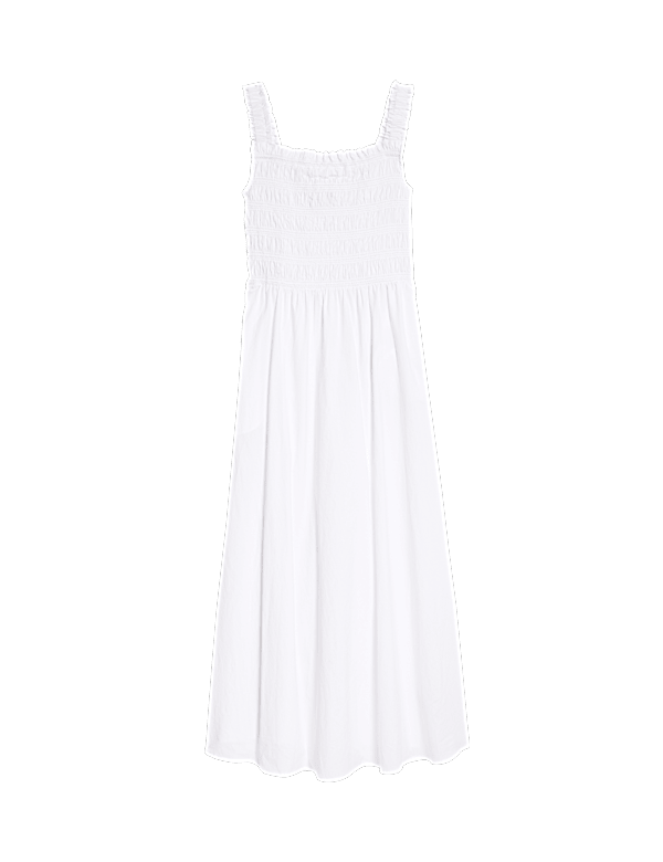Pure Cotton Shirred Midi Cami Dress