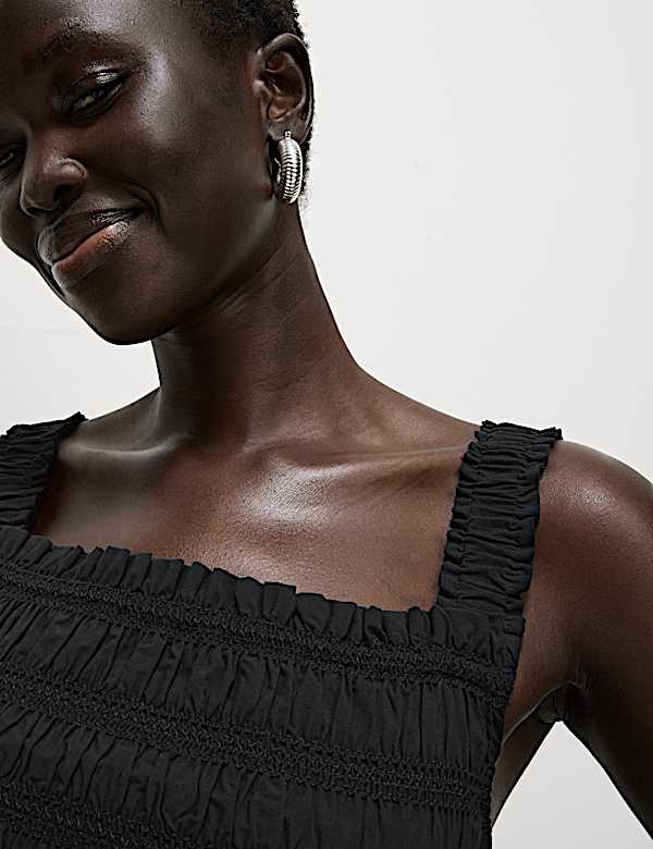 Pure Cotton Textured Midi Waisted Dress - HU