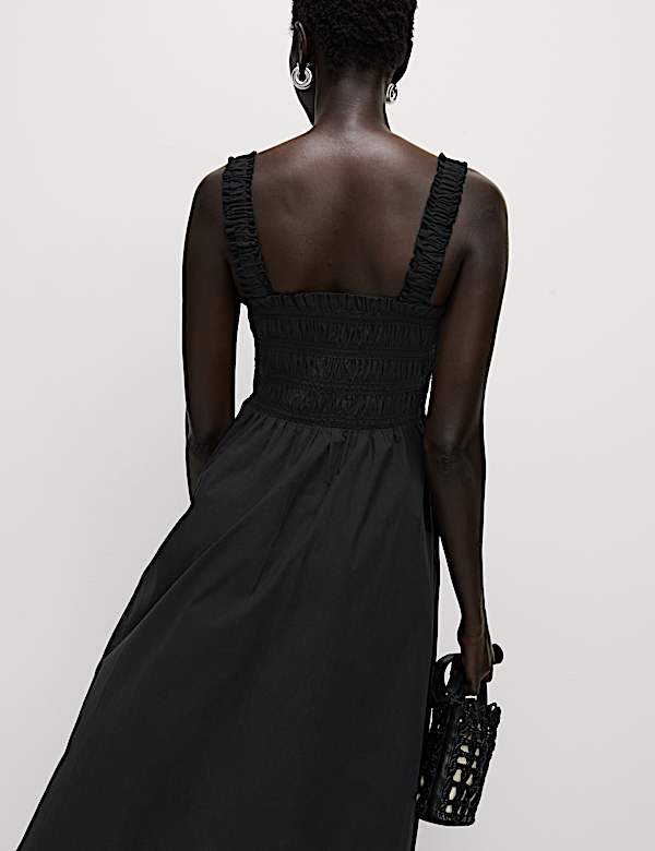 Pure Cotton Textured Midi Waisted Dress - HU