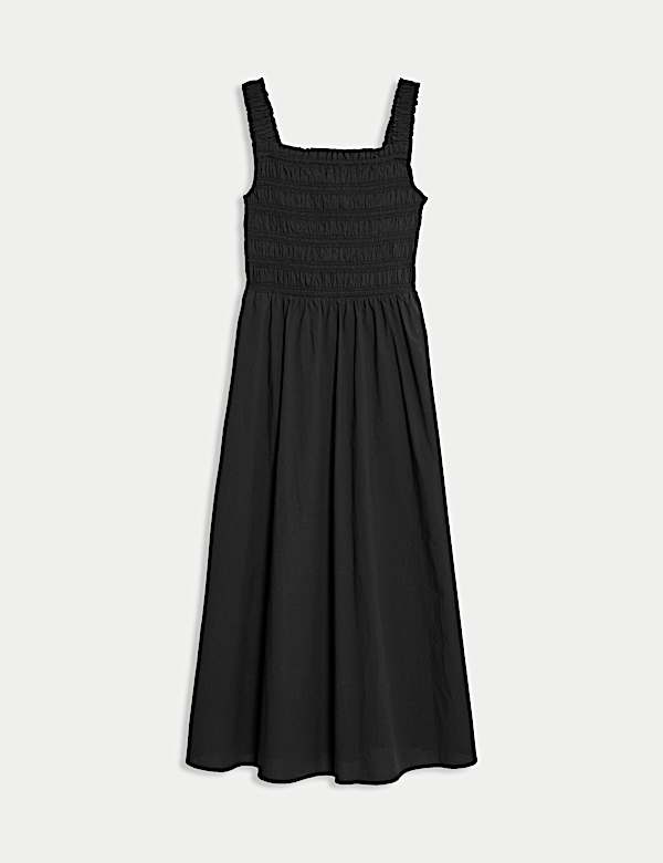 Pure Cotton Textured Midi Waisted Dress - UA
