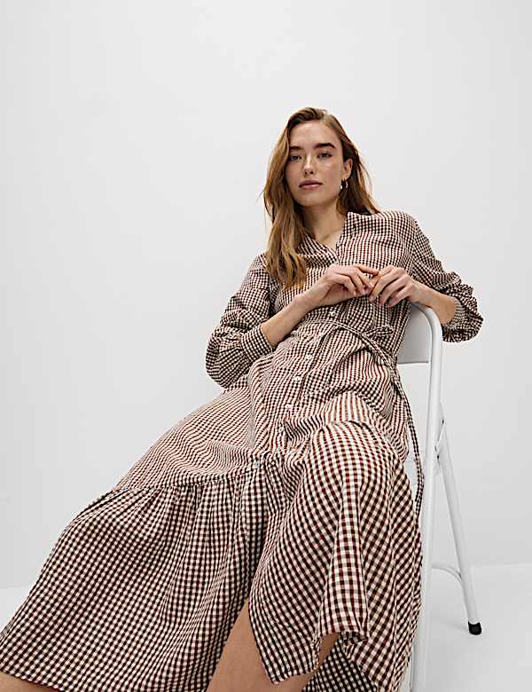 Modal Rich Checked Button Front Midi Dress