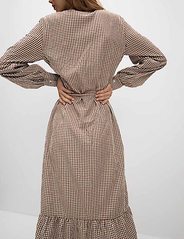 Modal Rich Checked Button Front Midi Dress