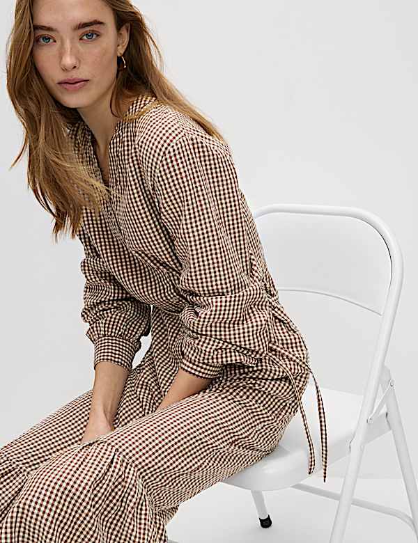 Modal Rich Checked Button Front Midi Dress