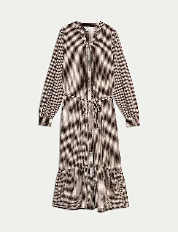 Midi-Kleid mit hohem Modalanteil, mit Knopfleiste vorne und Karomuster - AT