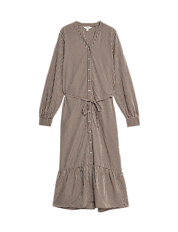 Modal Rich Checked Button Front Midi Dress