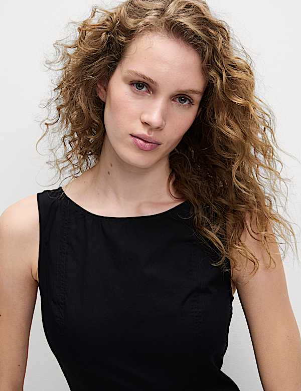 Pure Cotton Round Neck Mini Shift Dress - RO