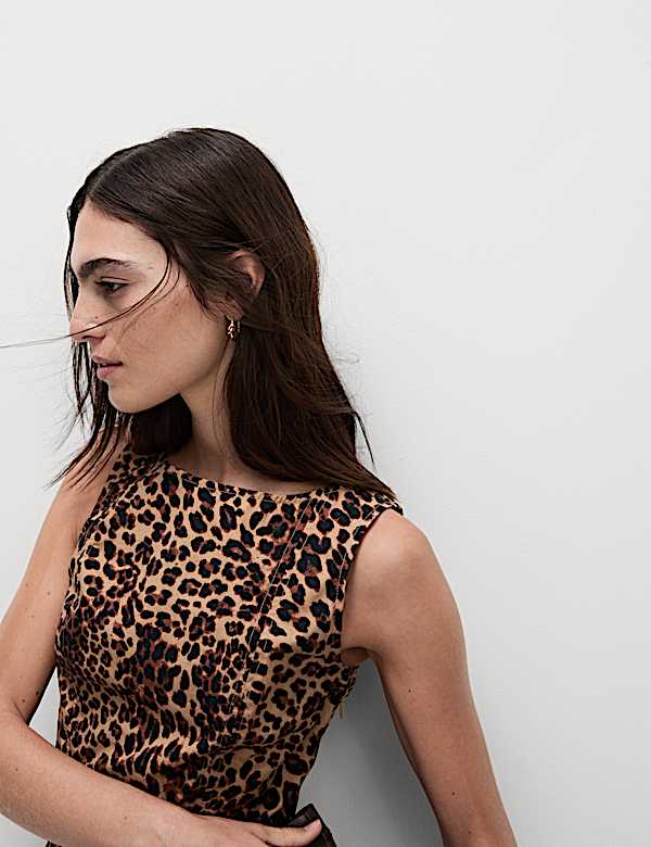 שמלה רב-עונתית באורך מיני מכותנה טהורה עם הדפס חיות - IL