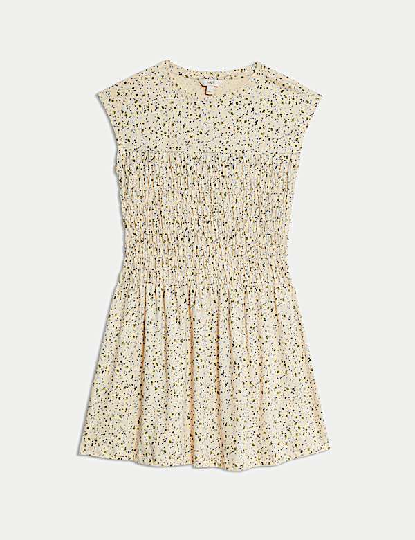 Pure Cotton Printed Mini Shirred Dress - JP