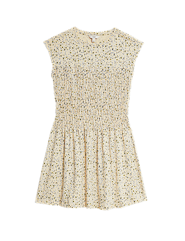 Pure Cotton Printed Mini Shirred Dress