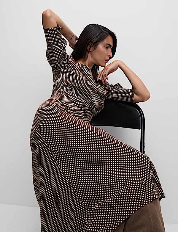 Round Neck Spot Print Midaxi Tea Dress