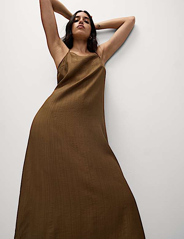 Textured Strappy Midi Cami Relaxed Dress - GR