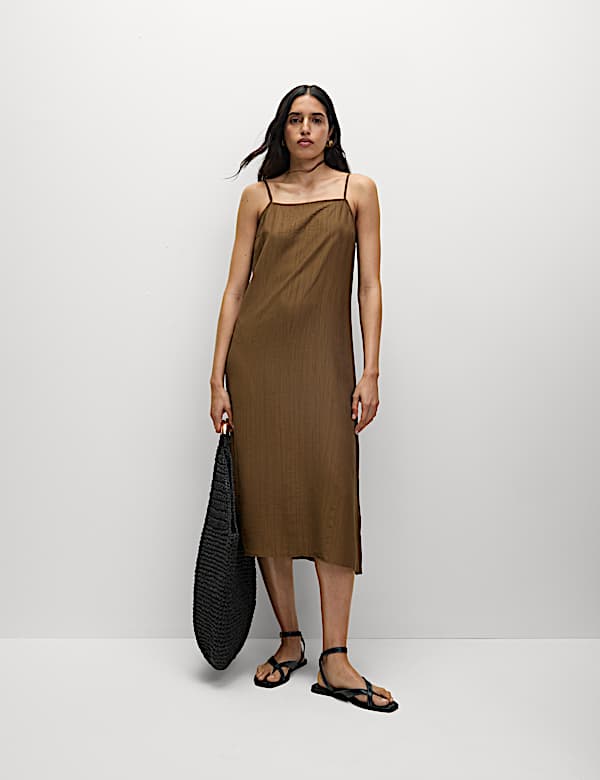 Gaun Santai Kamisol Midi Bertali Bertekstur - ID