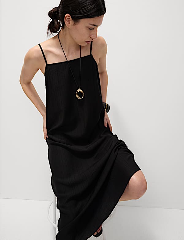 Textured Strappy Midi Cami Relaxed Dress - JE