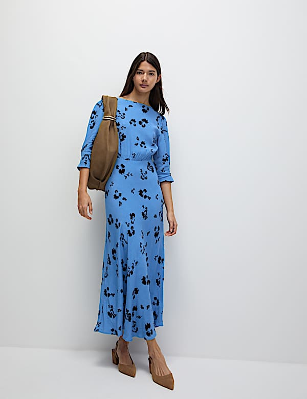 Floral Round Neck Midaxi Tea Dress - ID