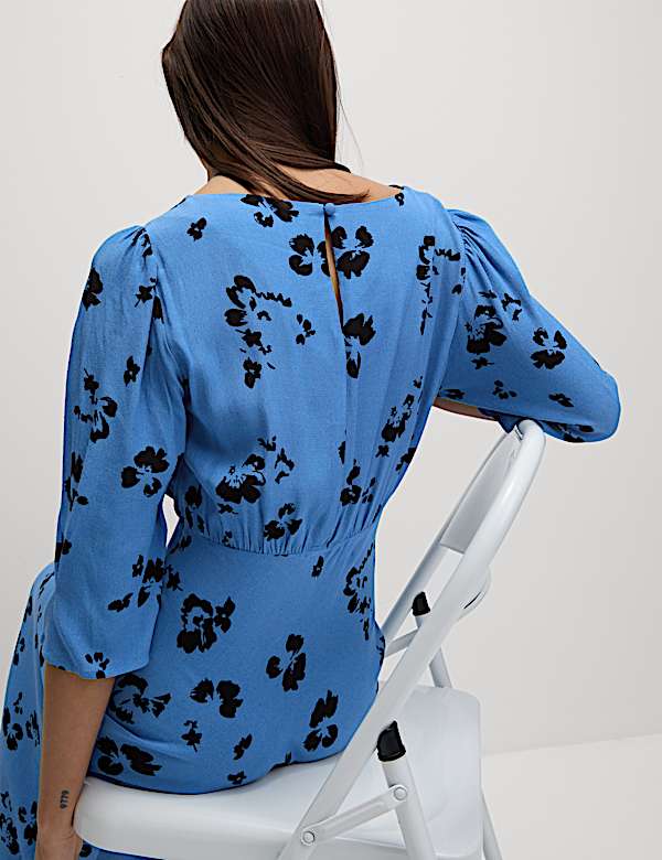 Floral Round Neck Midaxi Tea Dress - ID