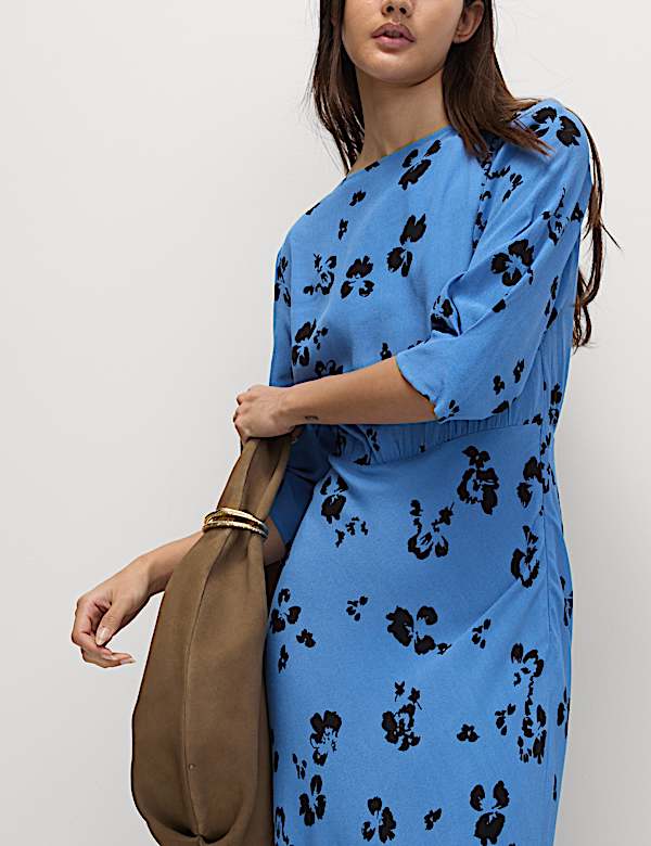 Floral Round Neck Midaxi Tea Dress - ID