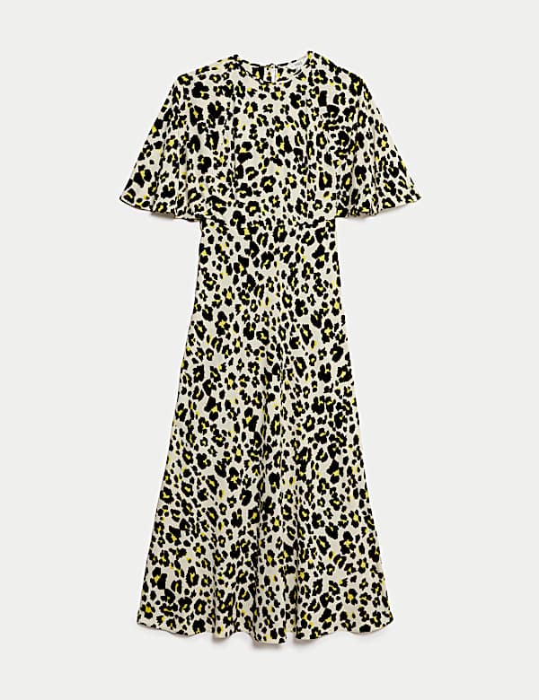 Printed Round Neck Cape Sleeve Midaxi Tea Dress - VN