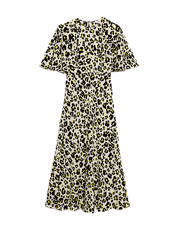 Printed Round Neck Cape Sleeve Midaxi Tea Dress