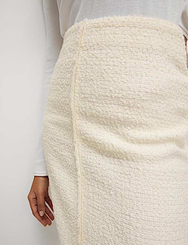 Boucle Split Back Midaxi A-Line Skirt with Wool - CH