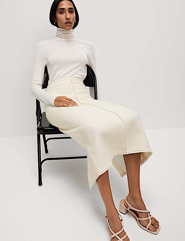 Boucle Split Back Midaxi A-Line Skirt with Wool - CH