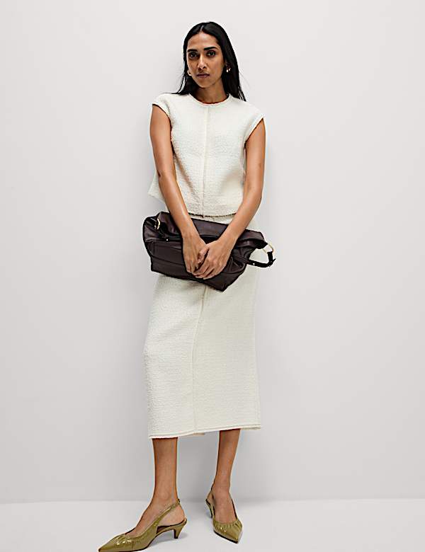 Boucle Split Back Midaxi A-Line Skirt with Wool - CH