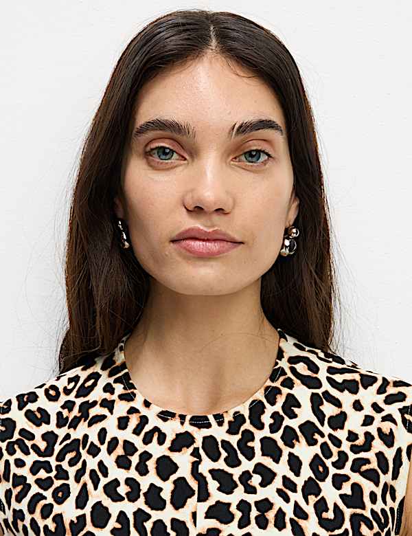 Animal Print Round Neck Mini Shift Dress - RS