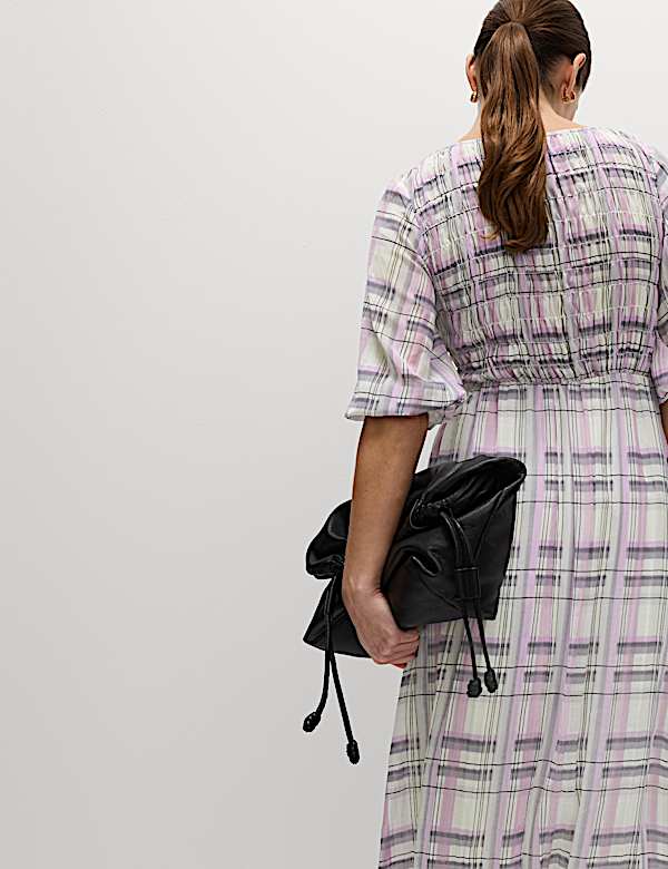 Printed Tie Front Midaxi Shirred Dress - MV