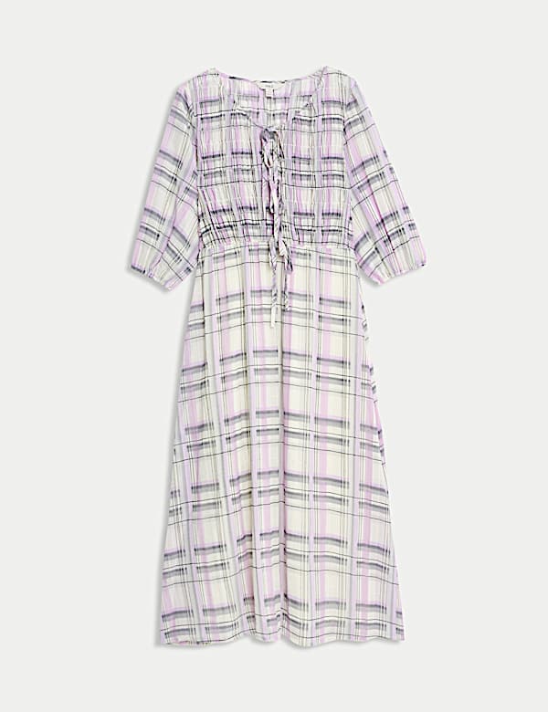 Printed Tie Front Midaxi Shirred Dress - MV