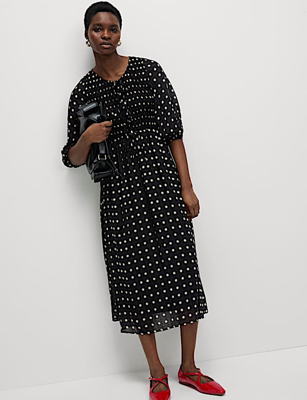 Printed Tie Front Midaxi Shirred Dress