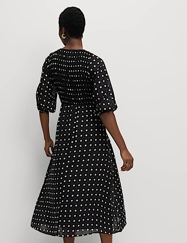 Printed Tie Front Midaxi Shirred Dress - CH