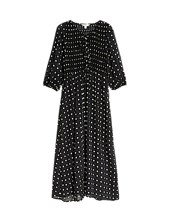 Printed Tie Front Midaxi Shirred Dress