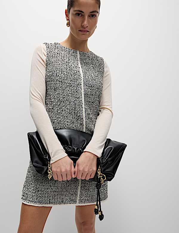 Gaun Terusan Mini Dogtooth dengan Wol - ID