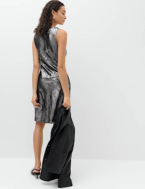 Metallic Cowl Neck Knee Length Slip Dress - VN