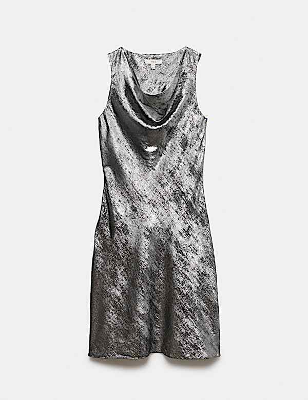 Metallic Cowl Neck Knee Length Slip Dress - VN