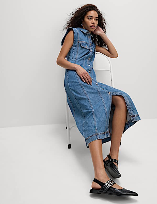 m*で様 Gabe dress denim ribbon M elu. Denim Button Front Midi Utility Dress | DENIM | Dresses | M&S JE