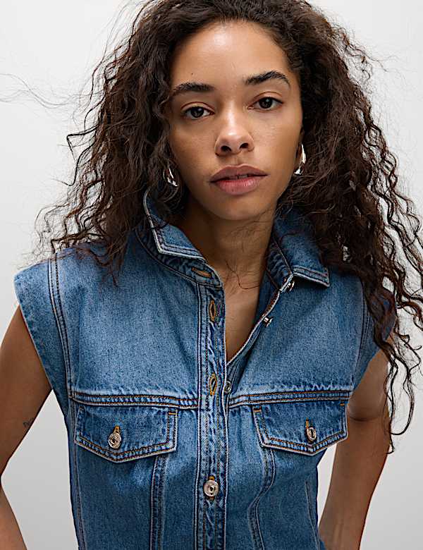 Denim praktische midi-jurk met knoopsluiting voor - BE