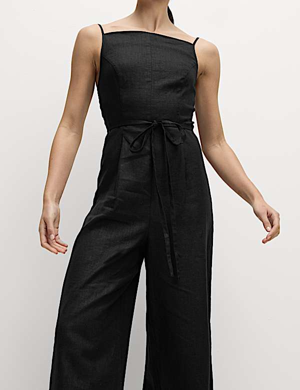 Linen Blend Square Neck Sleeveless Jumpsuit - BN