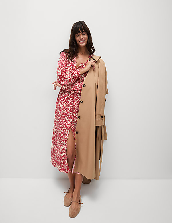 Printed V-Neck Midi Shirt Dress