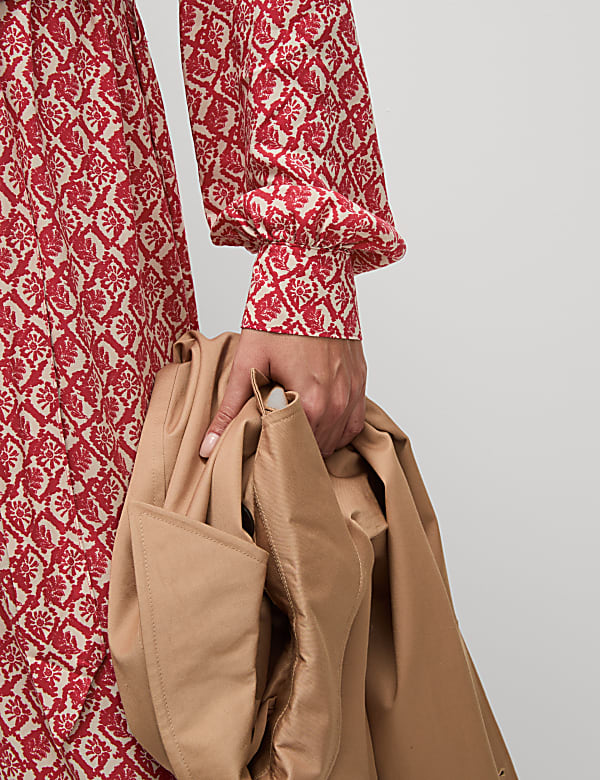 Printed V-Neck Midi Shirt Dress