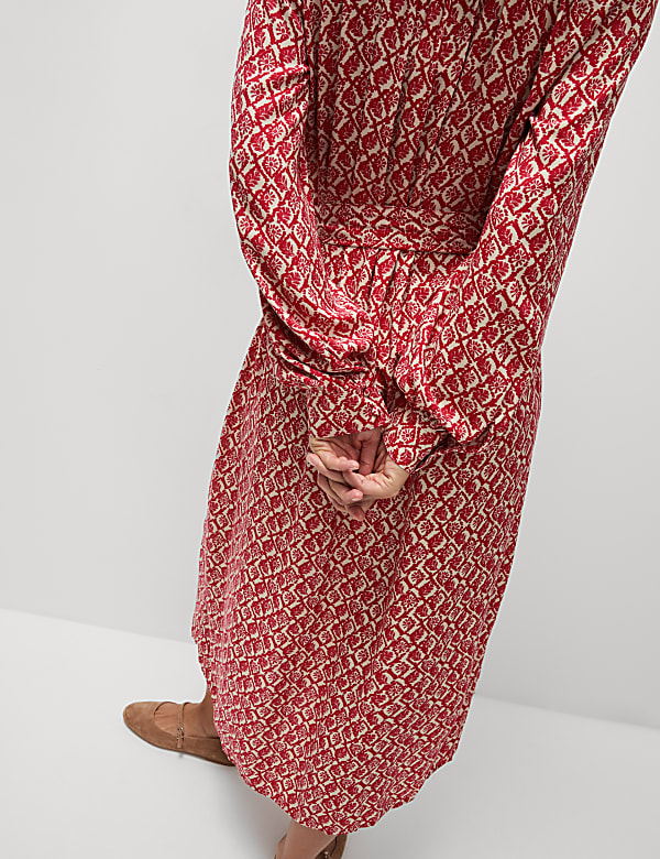 Printed V-Neck Midi Shirt Dress
