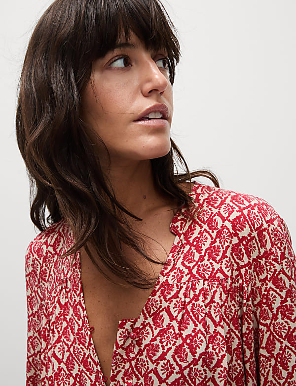 Printed V-Neck Midi Shirt Dress