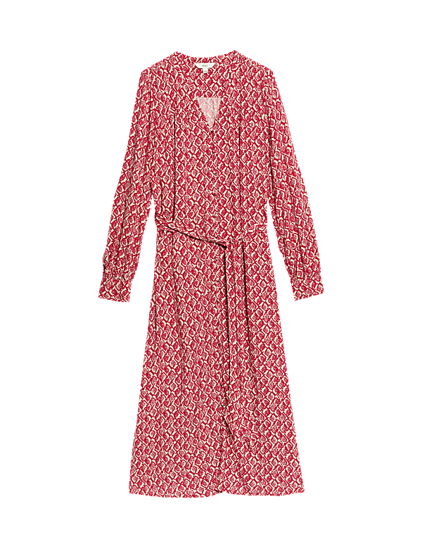 Printed V-Neck Midi Shirt Dress