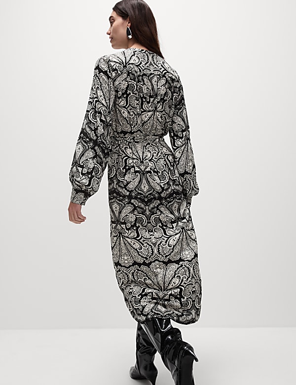Printed V-Neck Midi Shirt Dress