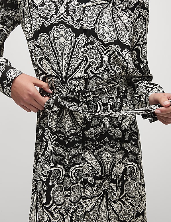 Printed V-Neck Midi Shirt Dress
