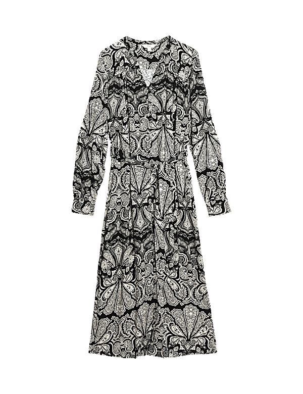 Printed V-Neck Midi Shirt Dress