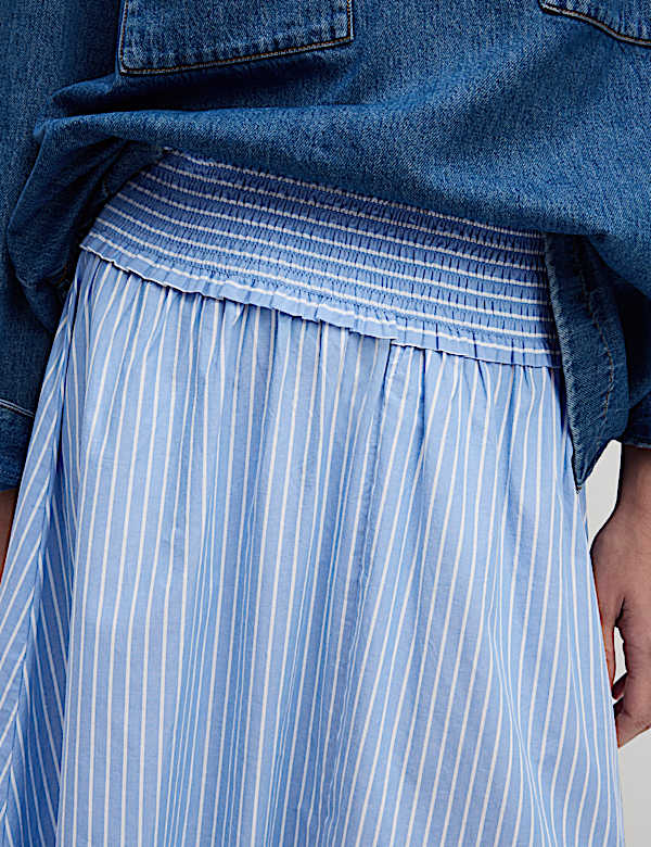 Pruhovan&aacute; midi sukně &aacute;čkov&eacute;ho střihu s potiskem, z čist&eacute; bavlny - CZ