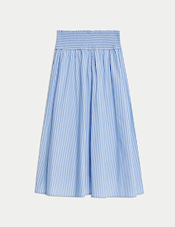 Pruhovan&aacute; midi sukně &aacute;čkov&eacute;ho střihu s potiskem, z čist&eacute; bavlny - CZ