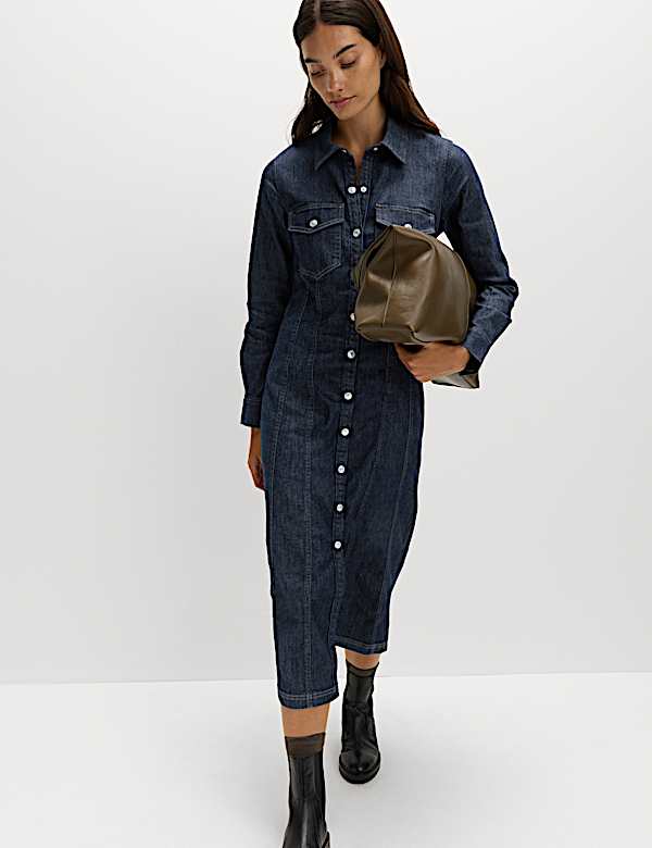 Vestido camisero a media pierna denim abotonado - ES