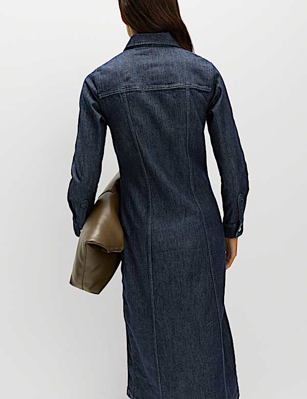 Propínací košilové midi šaty z džínoviny - CZ